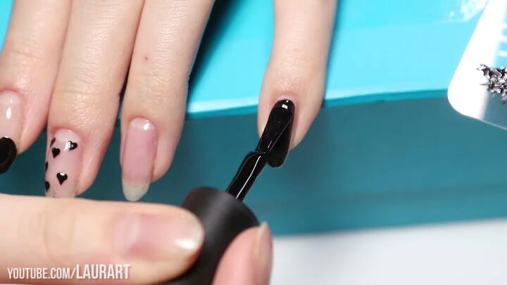 how to create shimmery black valentine s nail designs with gel polish, Painting the pinky finger black