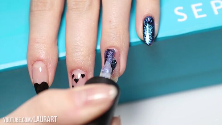 how to create shimmery black valentine s nail designs with gel polish, Shimmery Valentine s Day nail art