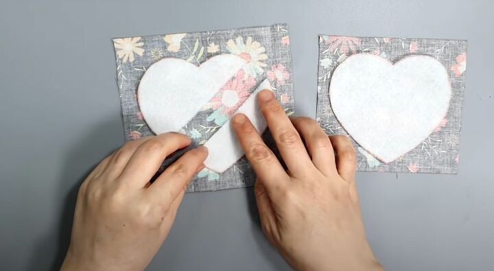 want to sew a valentine s day gift try this mini heart pouch tutorial, Placing the interfacing on the fabric