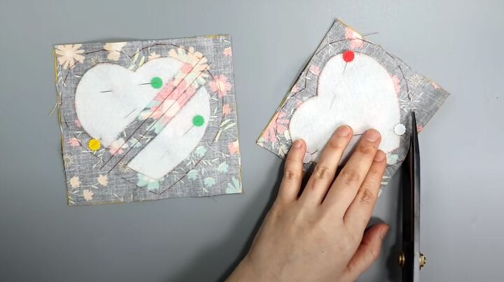 want to sew a valentine s day gift try this mini heart pouch tutorial, Pinning the cutting the fabric