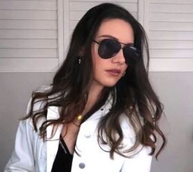 learn how to accessorize using basic pieces that go with any outfit, Accessorizing with silver and black aviators