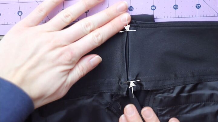 how to make diy tuxedo pants with an edgy denim stripe, Sewing the tuxedo pants waistband