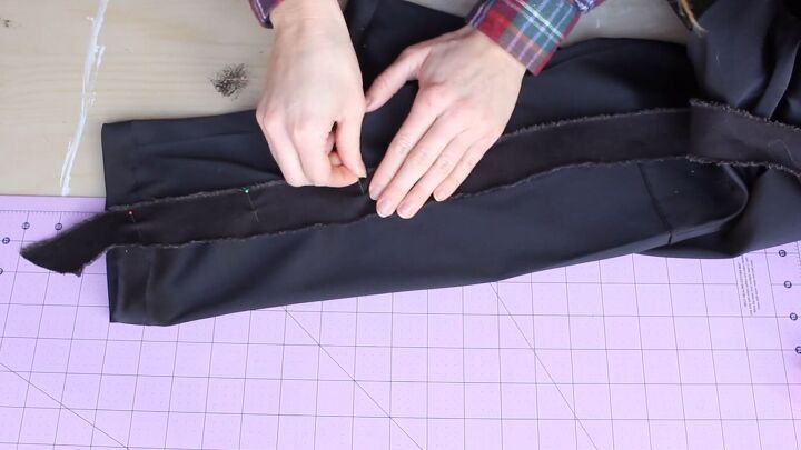 how to make diy tuxedo pants with an edgy denim stripe, Make your own tuxedo pants
