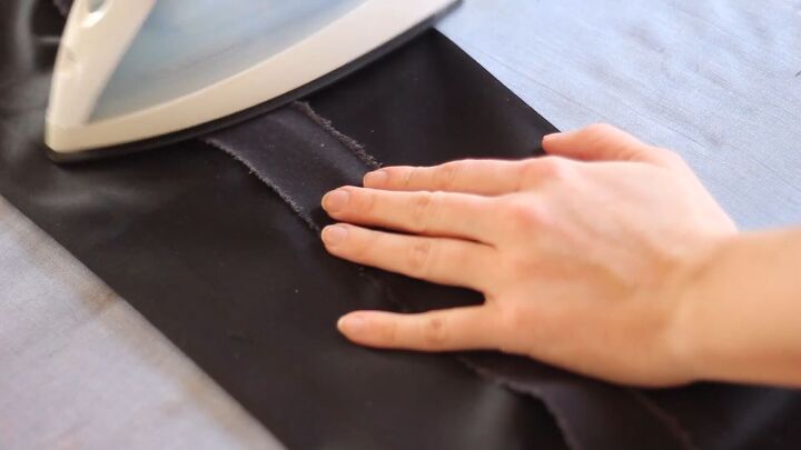 how to make diy tuxedo pants with an edgy denim stripe, Ironing the fusible webbing