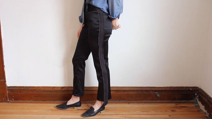 how to make diy tuxedo pants with an edgy denim stripe, How to sew tuxedo stripe pants