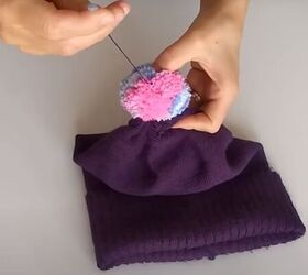 how to make a glove scarf beanie set out of an old knit dress, How to make a pompom