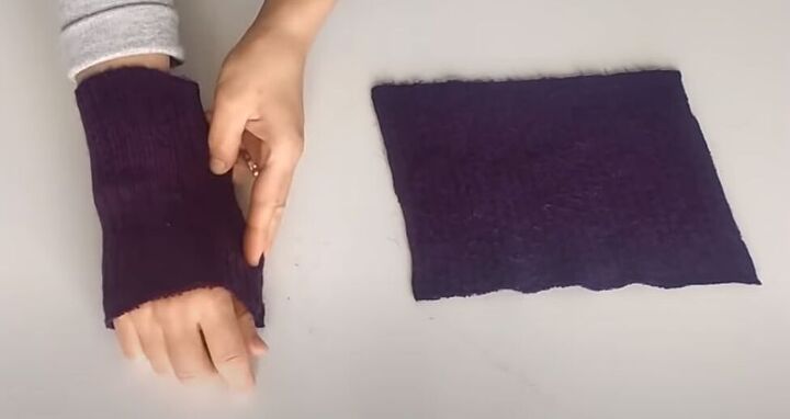 how to make a glove scarf beanie set out of an old knit dress, How to make fingerless gloves