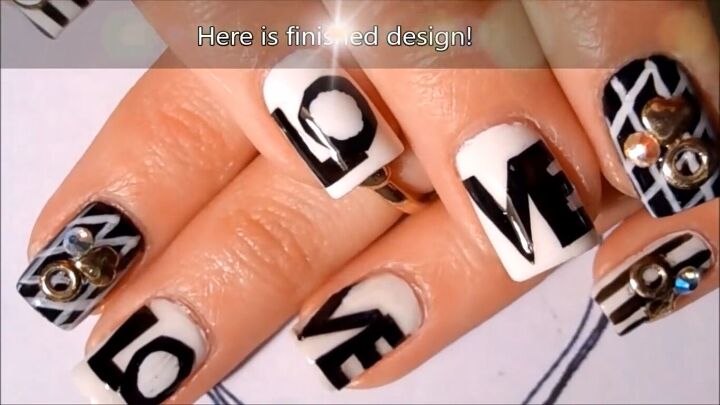 get in the mood for love with this black white valentine s nail art, Black and white Valentine s nails