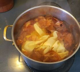 how to dye fabric with onion skins, Simmer fabric over low heat stirring often and watching the whole time