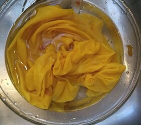 how to dye fabric with onion skins, Rinse the fabric until the water runs clear