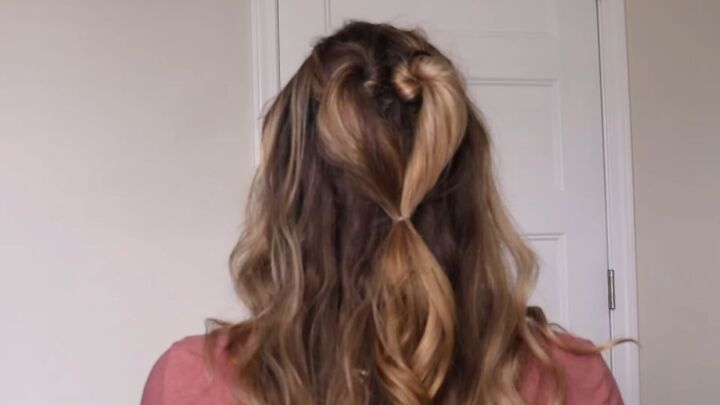 3 cute heart hairstyles you can easily create this valentine s day, Tying the ends of the sections to make a heart