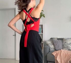 5 comfy casual valentine s outfits plus 5 outfits that are extra, Red strappy top with a black lacy bralette