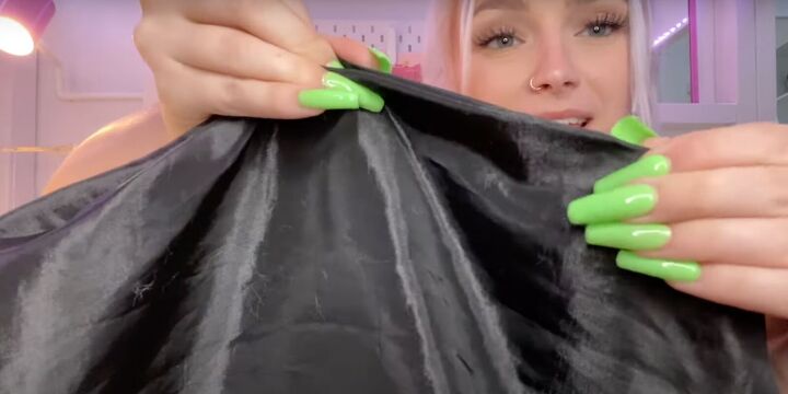 how to make cute faux fur bag out of a fuzzy walmart blanket, Using the gap in the lining to turn the bag