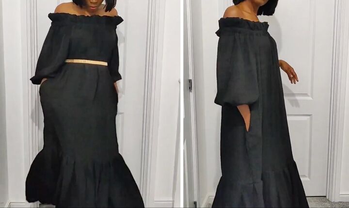 how to make a flattering diy off the shoulder maxi dress from scratch, DIY off the shoulder maxi dress