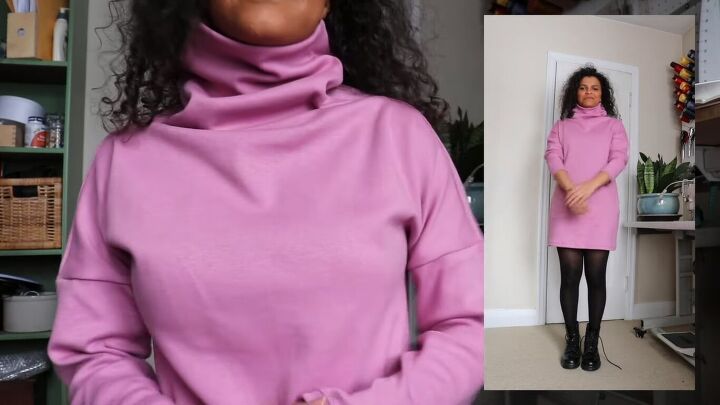 how to sew a stylish turtleneck dress that s perfect for winter, DIY turtleneck dress in pink