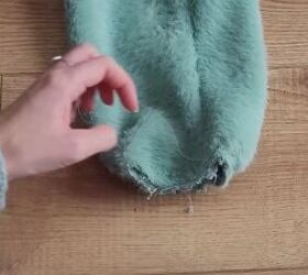 how to make a cozy diy wrap cardigan out of soft eyelash fabric, Attaching the cuffs to the sleeves