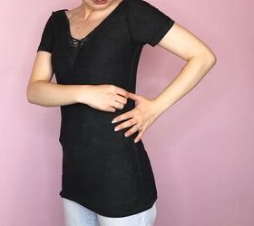 5 ways to make a diy crop top from a t shirt easy no sew tutorial, Marking the new length of the t shirt