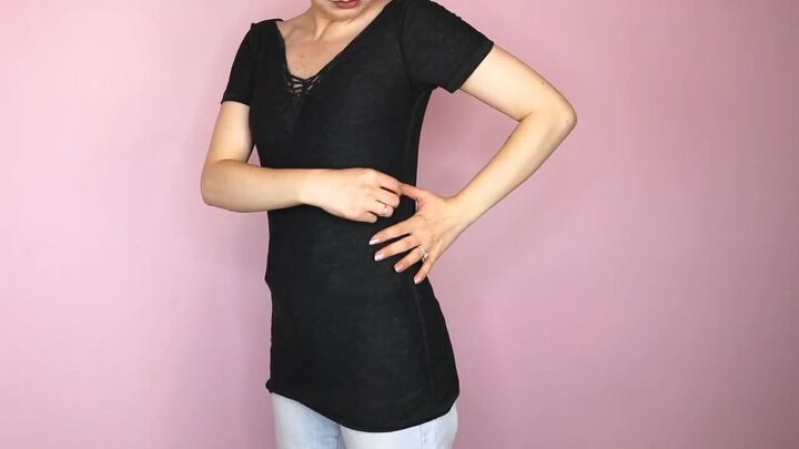 5 ways to make a diy crop top from a t shirt easy no sew tutorial, Marking the new length of the t shirt
