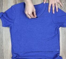 5 ways to make a diy crop top from a t shirt easy no sew tutorial, Tracing around the t shirt collar