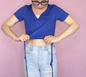 5 ways to make a diy crop top from a t shirt easy no sew tutorial, Tying the DIY wrap crop top