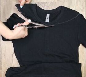 3 easy no sew ways to make diy off shoulder tops from t shirts, How to cut the neck of t shirt