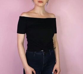 3 easy no sew ways to make diy off shoulder tops from t shirts, DIY off the shoulder t shirt