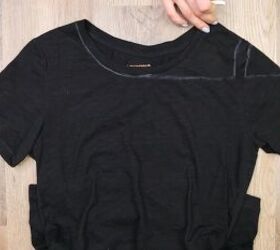 3 easy no sew ways to make diy off shoulder tops from t shirts, Marking the t shirt for cutting