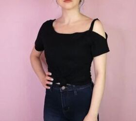 how to turn shirt into off shoulder top
