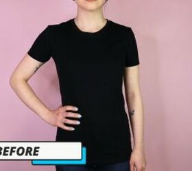 3 easy no sew ways to make diy off shoulder tops from t shirts, Plain black t shirt before the DIY