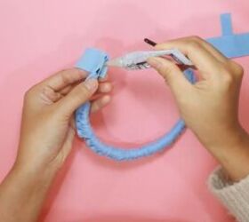 how to easily make a cute t shirt yarn headband by knotting, Sealing the ends with glue