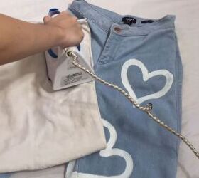 how to paint your clothes 3 fun painted jeans bag ideas, Heat setting the acrylic paint with an iron