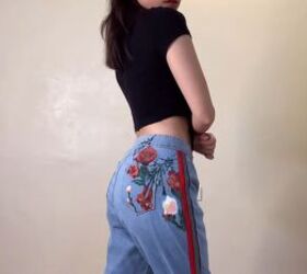 how to paint your clothes 3 fun painted jeans bag ideas, DIY painted jeans with red flower design