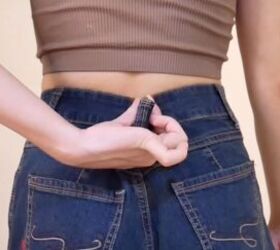 how to take in the waist of jeans by hand without a sewing machine, Squeezing the waistline of the jeans