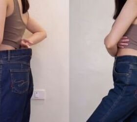 how to take in the waist of jeans by hand without a sewing machine, Altered waist before and after
