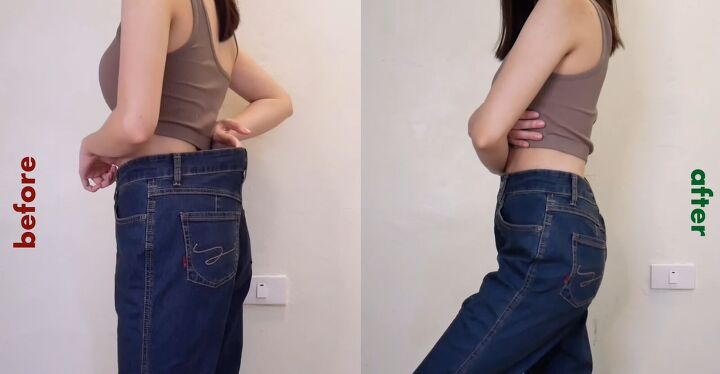 how to take in the waist of jeans by hand without a sewing machine, Altered waist before and after