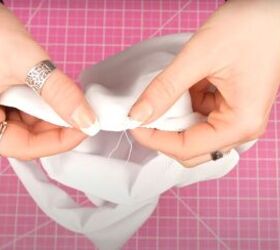 how to sew a diy high neck bikini top high waisted bikini bottoms, Closing the gap by hand sewing