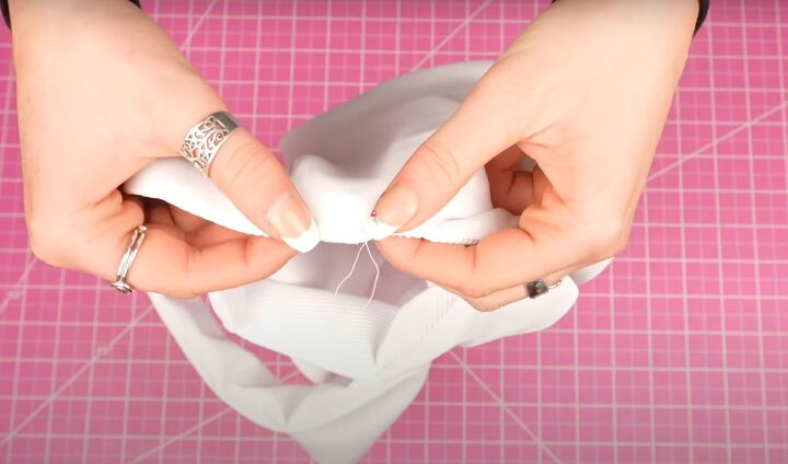 how to sew a diy high neck bikini top high waisted bikini bottoms, Closing the gap by hand sewing