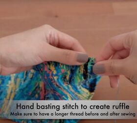 how to make a ruffle wrap skirt matching crop top from a maxi dress, Hand sewing a gathering stitch