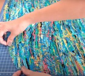 how to make a ruffle wrap skirt matching crop top from a maxi dress, Marking a curve on the skirt fabric