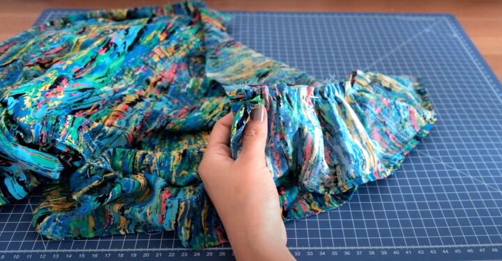 how to make a ruffle wrap skirt matching crop top from a maxi dress, How to make a wrap skirt with a ruffle