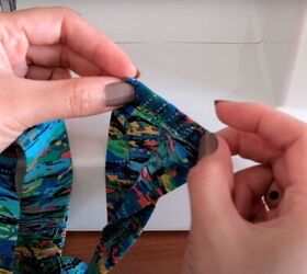 how to make a ruffle wrap skirt matching crop top from a maxi dress, Hemming the DIY wrap skirt waistband