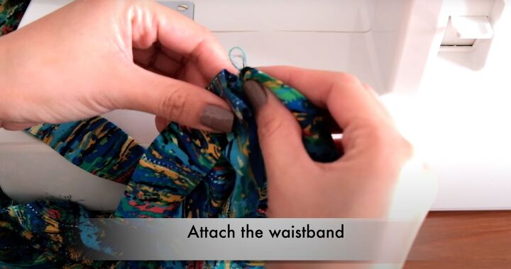 how to make a ruffle wrap skirt matching crop top from a maxi dress, How to sew a waistband on a wrap skirt