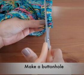 how to make a ruffle wrap skirt matching crop top from a maxi dress, Making a buttonhole on the waistband