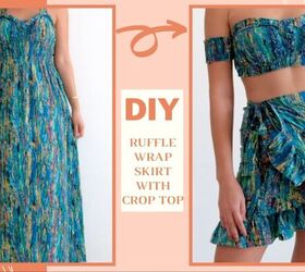 how to make a ruffle wrap skirt matching crop top from a maxi dress, DIY wrap skirt and bandeau top
