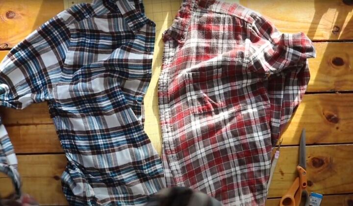 how to make a flannel shirt dress out of 4 old men s shirts, Cutting the flannel shirts