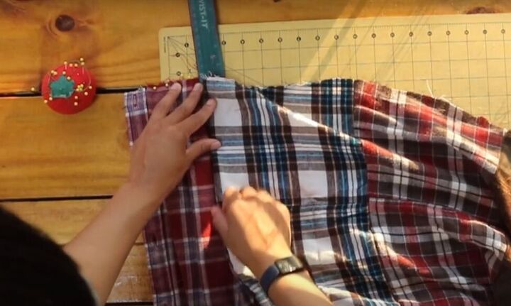 how to make a flannel shirt dress out of 4 old men s shirts, Making a DIY flannel dress