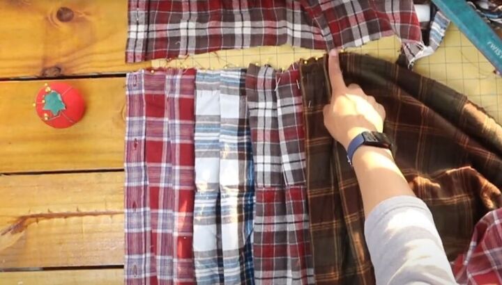 how to make a flannel shirt dress out of 4 old men s shirts, Making pleats in the skirt