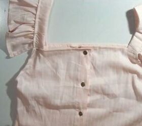 how to make a crop top with ruffles out of an old button down shirt, Pinning the ruffled strap to the top