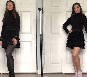 how to dress to look slim and tall 6 simple styling tricks, Comparison of wearing and not wearing tights