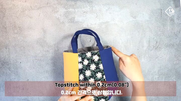 how to make a cute diy hexagon bag step by step sewing tutorial, Sewing a final topstitch around the bag top